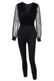Red Fashion Casual Patchwork Sequins V Neck Regular Jumpsuits