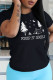 Black Daily Cute Print Patchwork O Neck T-Shirts