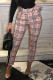 Khaki Casual Plaid Striped Print Patchwork Regular High Waist Pencil Full Print Bottoms