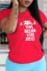 Red Casual Vintage Print Patchwork Letter O Neck T-Shirts