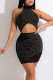 Black Sexy Solid Patchwork Hot Drill Halter Pencil Skirt Dresses