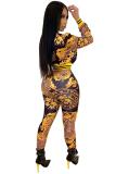 Black adult Fashion Sexy Leopard Two Piece Suits Patchwork Print pencil Long Sleeve Two-piece P