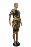 Black adult Fashion Sexy Leopard Two Piece Suits Patchwork Print pencil Long Sleeve Two-piece P
