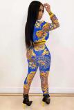 Black adult Fashion Sexy Leopard Two Piece Suits Patchwork Print pencil Long Sleeve Two-piece P