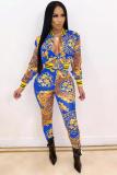 Black adult Fashion Sexy Leopard Two Piece Suits Patchwork Print pencil Long Sleeve Two-piece P