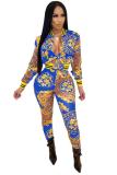 Black adult Fashion Sexy Leopard Two Piece Suits Patchwork Print pencil Long Sleeve Two-piece P