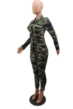 Red adult Street Fashion Camouflage Print Two Piece Suits Patchwork pencil Long Sleeve Two-pi