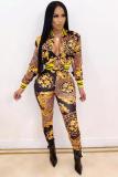 Black adult Fashion Sexy Leopard Two Piece Suits Patchwork Print pencil Long Sleeve Two-piece P