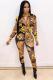 Black adult Fashion Sexy Leopard Two Piece Suits Patchwork Print pencil Long Sleeve Two-piece P