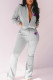 Grey Fashion Street Print Patchwork Zipper Collar Long Sleeve Two Pieces