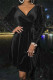 Black Fashion Sexy Solid Basic V Neck Long Sleeve Dresses