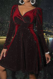 Brown Fashion Sexy Solid Basic V Neck Long Sleeve Dresses