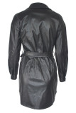 Yellow Fashion Casual Solid With Belt Turndown Collar Long Sleeve Dresses