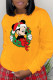 Yellow Casual Cute Print Patchwork O Neck Tops