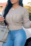Grey Fashion Casual Solid Basic O Neck Long Sleeve Tops
