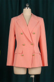 Pink Fashion Casual Solid Patchwork Buttons Turndown Collar Outerwear