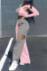Pink Fashion Casual Patchwork Hollowed Out O Neck Long Sleeve Two Pieces