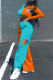 Orange Fashion Casual Patchwork Hollowed Out O Neck Long Sleeve Two Pieces