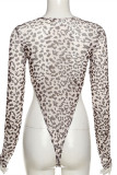 Leopard Print Fashion Sexy Print Leopard See-through O Neck Skinny Romper