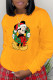 Yellow Street Cute Print Patchwork O Neck Tops