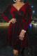 Burgundy Fashion Sexy Solid Basic V Neck Long Sleeve Dresses