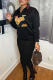 Black Casual Print Patchwork Turndown Collar Long Sleeve Two Pieces