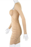 Black Fashion Sexy Solid Fold V Neck Long Sleeve Dresses