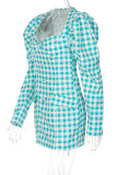Green Sexy Casual Letter Print Patchwork Square Collar Long Sleeve Dresses