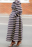 Multicolor Fashion Casual Striped Patchwork Turtleneck Long Sleeve Dresses