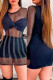 Black Fashion Sexy Patchwork Hot Drilling See-through O Neck Long Sleeve Dresses