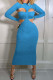 Blue Fashion Sexy Solid Hollowed Out Half A Turtleneck Long Sleeve Two Pieces