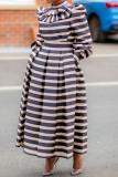 Multicolor Fashion Casual Striped Patchwork Turtleneck Long Sleeve Dresses