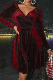 Brown Fashion Sexy Solid Basic V Neck Long Sleeve Dresses