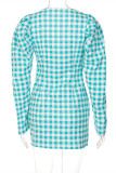 Green Sexy Casual Letter Print Patchwork Square Collar Long Sleeve Dresses