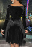 Brown Fashion Sexy Solid Basic V Neck Long Sleeve Dresses