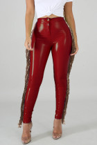 Red Sexy Solid Tassel Sequins Buttons Regular Bottoms