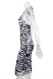 Stripe Fashion Sexy Print Hollowed Out Backless Halter Sleeveless Dress Dresses