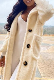 Cream White Fashion Casual Solid Cardigan Turndown Collar Outerwear
