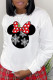 White Casual Cute Print Patchwork O Neck Tops