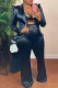 Black Fashion Casual Solid Cardigan Pants Turndown Collar Long Sleeve Two Pieces