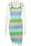 Pink Sexy Casual Striped Backless V Neck Sling Dress