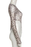 Leopard Print Fashion Sexy Print Leopard See-through O Neck Skinny Romper