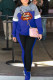 Blue Fashion Casual Lips Printed Patchwork Hooded Collar Long Sleeve Two Pieces