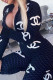 Black Fashion Street Print Patchwork Zipper Collar Jumpsuits