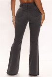 Grey Fashion Casual Solid Basic High Waist Regular Denim Jeans