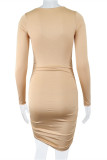 Black Fashion Sexy Solid Fold V Neck Long Sleeve Dresses