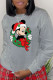 Grey Casual Cute Print Patchwork O Neck Tops