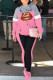 Pink Fashion Casual Lips Printed Patchwork Hooded Collar Long Sleeve Two Pieces