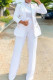 White Fashion Casual Solid Cardigan Pants Turndown Collar Long Sleeve Two Pieces