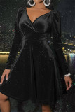 Brown Fashion Sexy Solid Basic V Neck Long Sleeve Dresses